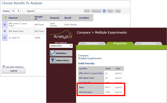 Calculated statistics in the Analyzer module