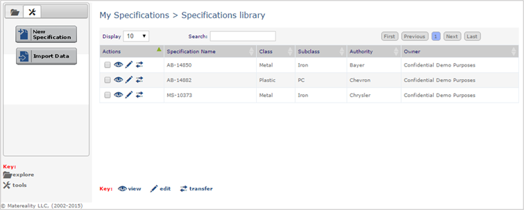 Specifications library